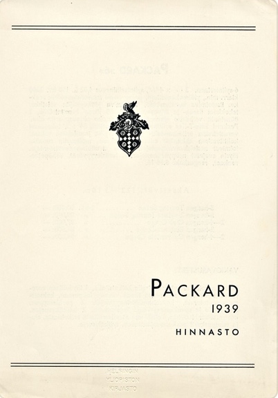 1939 Dealer Price List (Finnish Language) Image