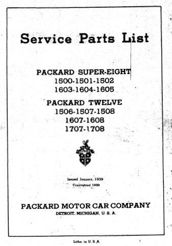1937-1939 Super Eight and Twelve Service Parts List Image