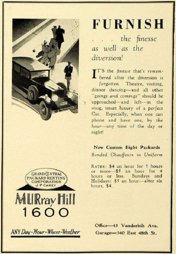 1924 PACKARD CAR RENTAL ADVERT-B&W