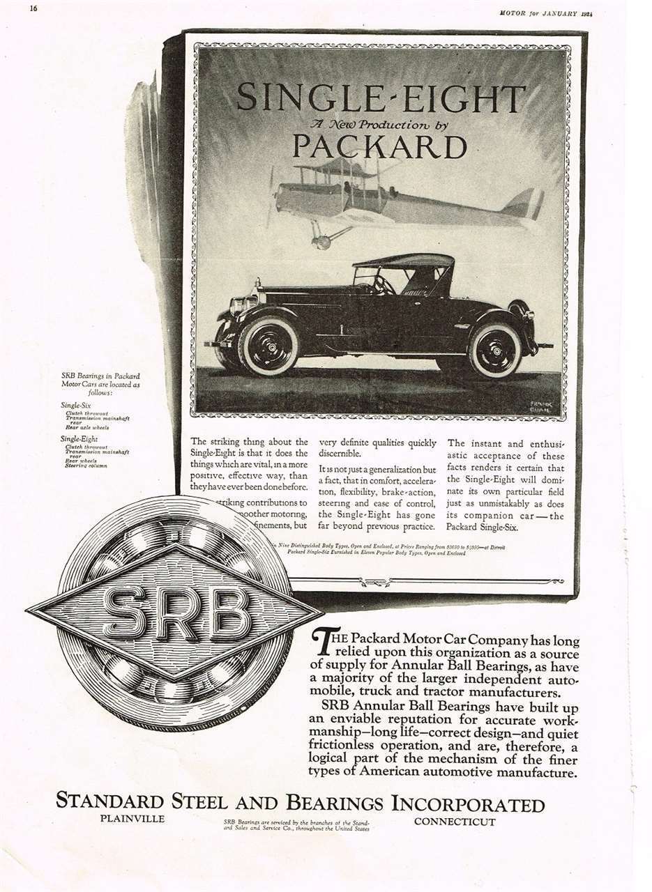 1924 PACKARD-STANDARD STEEL BEARINGS ADVERT-B&W