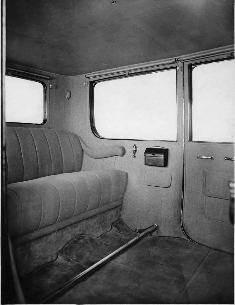 1918-1919 Packard imperial limousine, view of rear interior through left rear door