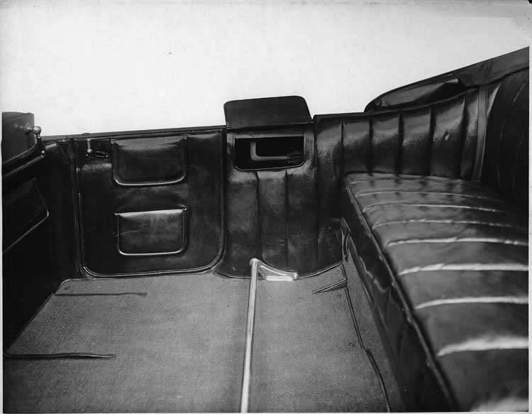 1918-1919 Packard salon touring car, view of rear interior through right rear door