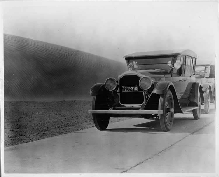 1924 Packard touring car in desert on Col. Vincent's trip