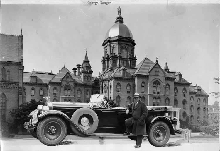 1928 Packard phaeton with owner coach George Keogan at Notre Dame