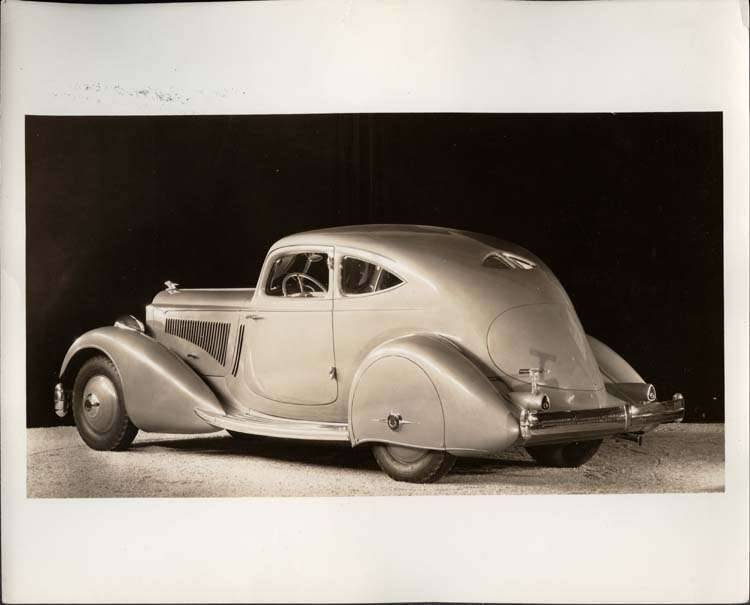 1934 Packard sport coupe, three-quarter rear view