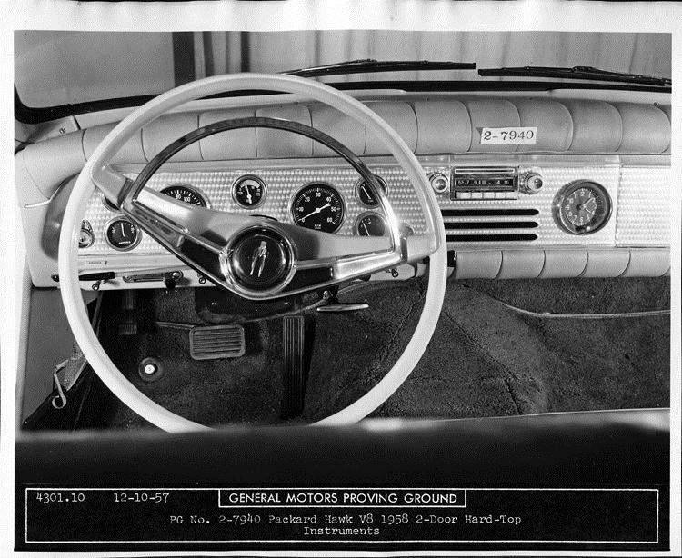 1958 Packard Hawk, view of dashboard and steering wheel