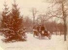 1909 Packard 30 Model UB in wooded area in winter with four passengers