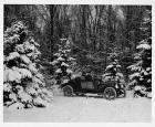 1914 Packard 2-38 phaeton runabout, on a forested snowy road