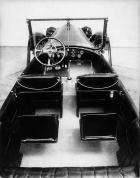 1918-1919 Packard salon touring car, elevated view of interior and steering panel, top folded