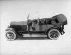 1918-1919 Packard two-toned standard touring car, top folded, left side doors opened, interior visib